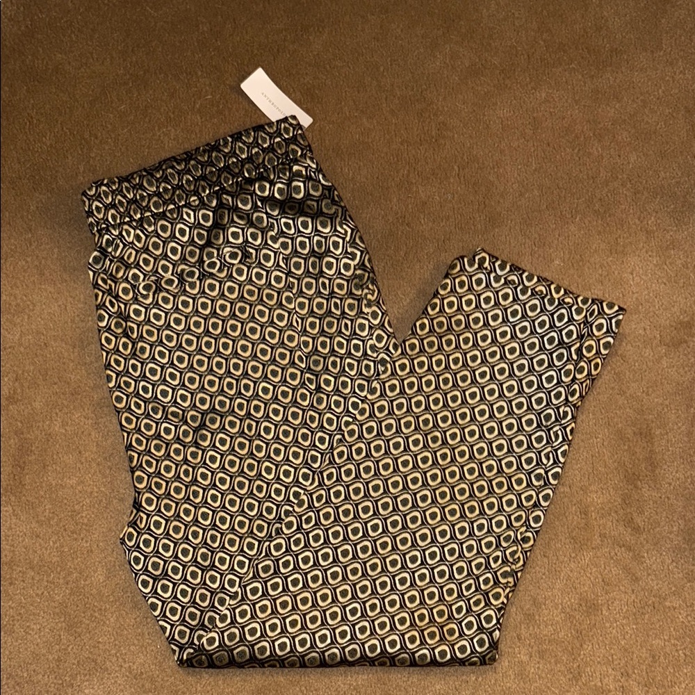 Anthropologie Larkin Gold Jacquard Trousers Pull-on Pant High Waist L